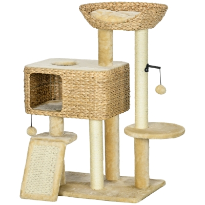 PawHut Cat Tree Condo Tower for Indoor Cats, Beige