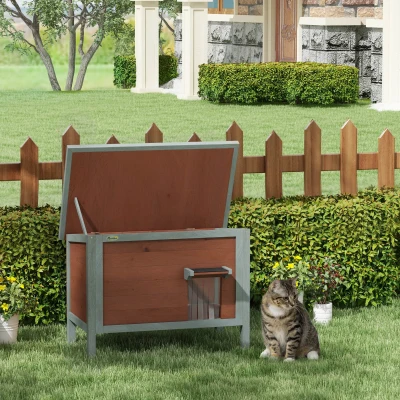PawHut Outdoor Wooden Cat House w/ Removable Floor, Brown