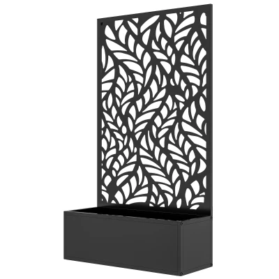 Outsunny Metal Outdoor Privacy Screen with Raised Graden Bed, Privacy Panel and Planter Box, Wall-Mounted or Freestanding