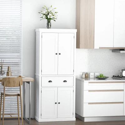HOMCOM 72.5" Kitchen Pantry Cabinet with Doors & Shelves, White