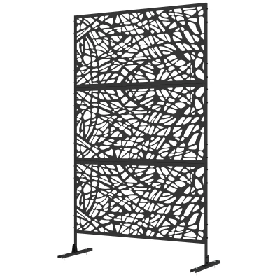 Outsunny 6.5FT Decorative Outdoor Divider, Metal Privacy Screen with Stand, Twisted Line Style, Black