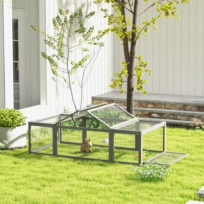 PawHut Large Wooden Rabbit Hutch, Outdoor Enclosure - Gray