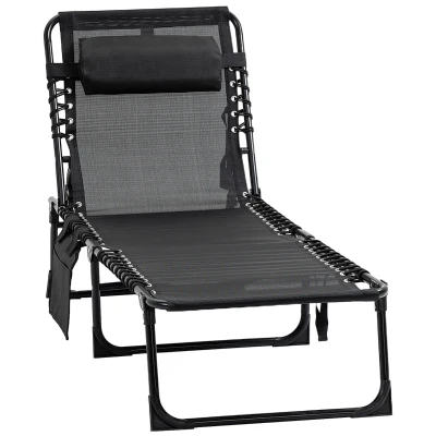 Outsunny Outdoor Folding Chaise Lounge, Reclining Lounge Chair with Adjustable Backrest and Removable Pillow, Black