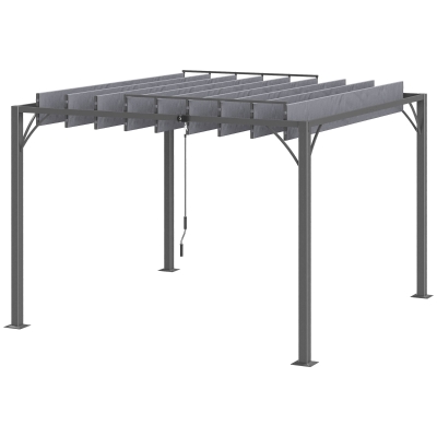Outsunny 9.5' x 9.7' Outdoor Pergola with Retractable Roof, Aluminium Louvered Pergola Canopy Gazebo for Lawn Garden Patio, Grey