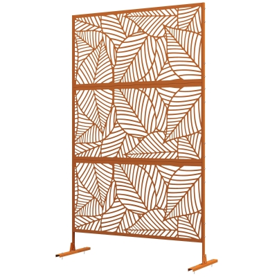 Outsunny 6.5' Metal Privacy Screen, Decorative Outdoor Divider, Brown