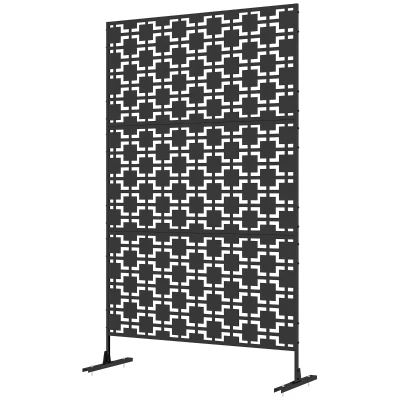 Outsunny 6.5FT Decorative Outdoor Divider, Metal Privacy Screen with Stand, Grid Style, Black