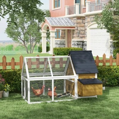 PawHut 65" Wooden Chicken Coop with Nesting Box, Yellow