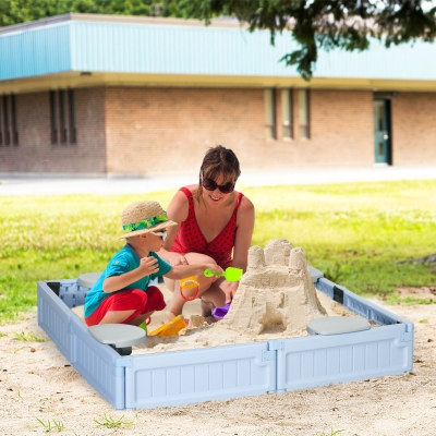 Outsunny Kids Outdoor Sandbox with Canopy, Bottom Fabric Liner, Light Blue