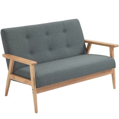 HOMCOM 45" 2 Seat Sofa, Upholstered Two Seater Couch with Rubber Wood Legs for Bedroom, Living Room, Dark Grey