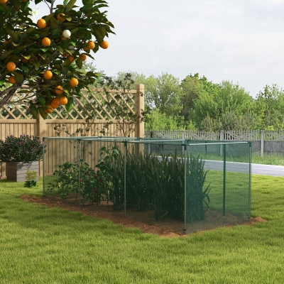 Outsunny Galvanized Steel Crop Cage, Plant Protection Tent with Zippered Door, 12' x 4', Green