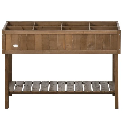 Outsunny 43.25" x 18" x 30" Raised Garden Bed, Wooden Plant Stand with 8 Grid Box, Storage Shelf for Outdoor, Dark Brown