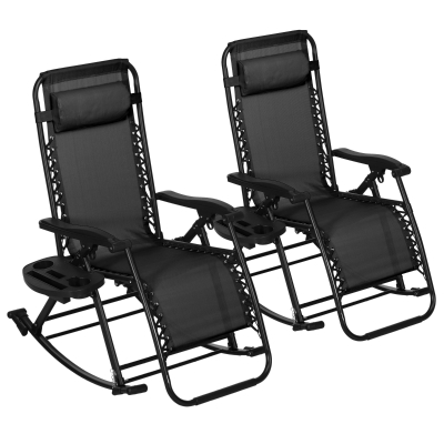 Outsunny 2 Outdoor Rocking Chairs, Foldable Zero Gravity, Black