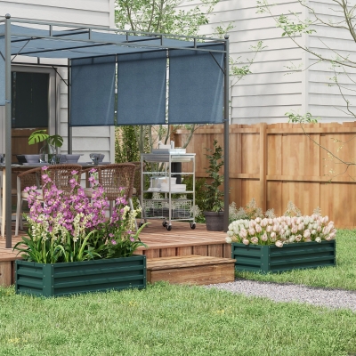 Outsunny Galvanized Raised Garden Beds, Outdoor Planter Box, Set of 2, for Flowers, Herbs and Vegetables, Green