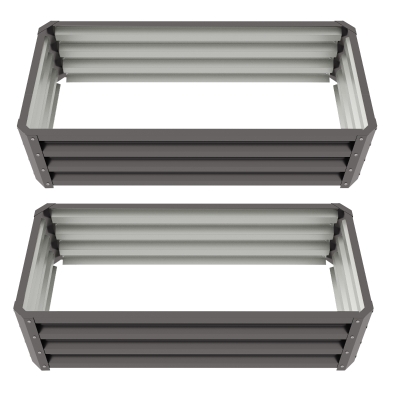 Outsunny Galvanized Raised Garden Beds, Outdoor Planter Box, Set of 2, for Flowers, Herbs and Vegetables, Dark Grey