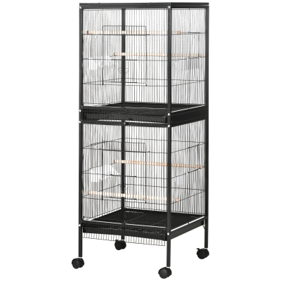 PawHut 55" 2-in-1 Bird Cage with Wheels, Black