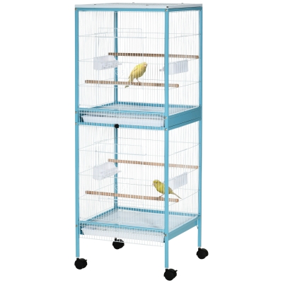 PawHut 55" 2-in-1 Bird Cage with Wheels, Light Blue