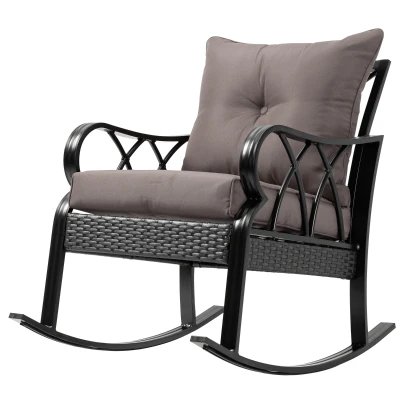 Outsunny Outdoor Wicker Rocking Chair with Padded Cushions for Garden, Patio, and Backyard, Grey