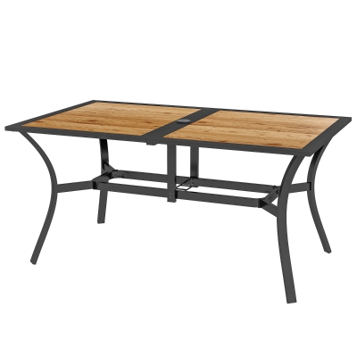 Outsunny Patio Table with Umbrella Hole, Outdoor Dining Table for 6 People for Backyard, Lawn Balcony, 59" x 35", Brown