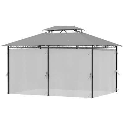 Outsunny 10' x 13' Patio Gazebo, 2-Tiers Outdoor Canopy Sunshade Shelter with Curtains, Dark Grey