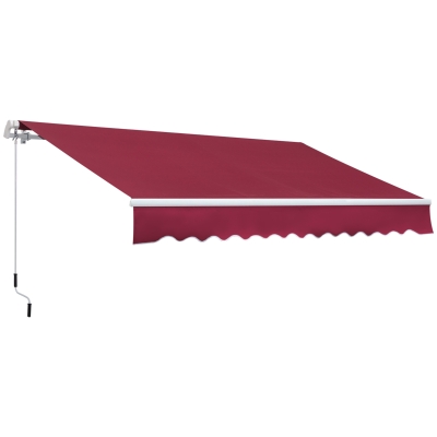 Outsunny 12' x 8' Retractable Patio Awning Sunshade Shelter with Manual Crank Handle UV & Water-Resistant for Deck Balcony Red
