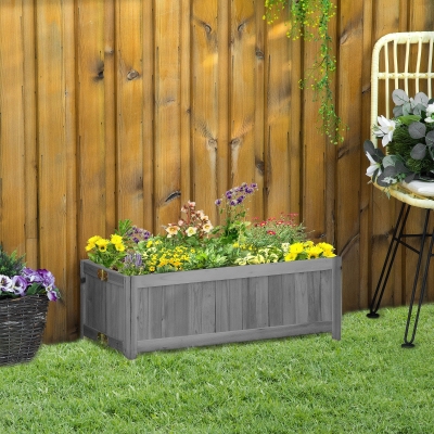 Outsunny Foldable Elevated Planter Box, Wooden Raised Garden Bed for Backyard, Patio to Grow Vegetables, Herbs, Flowers, Grey
