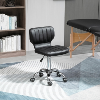 HOMCOM Height Adjustable Salon Stool, PU Leather Rolling Stool with Back, Wheels for Beauty, Spa, Tattoo, Home Office, Black
