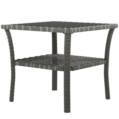 Outsunny Rattan Side Table, Outdoor Coffee Table with Storage, Gray