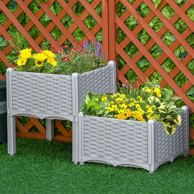 Outsunny 2-Piece Raised Garden Bed, Self-Watering Planter, Gray