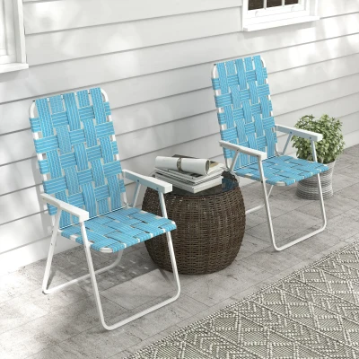 Outsunny Set of 2 Portable Blue Patio Folding Chairs