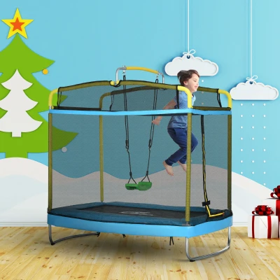 Qaba 6.9' 3-in-1 Kids Trampoline with Net, Light Blue