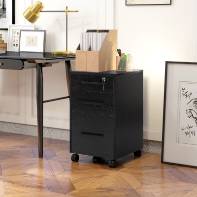 HOMCOM Lockable Vertical File Cabinet with Lock, 3 Drawer Filing Cabinet with Hanging Bars for Letter and A4 Size, Black