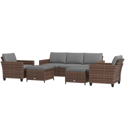 Outsunny 5-Piece Patio Furniture Set, Rattan Sofa & Chairs, Brown