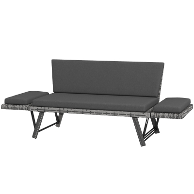 Outsunny Convertible Wicker Loveseat Grey Patio Chaise Lounge