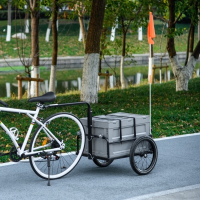 Aosom Steel Trailer for Bike, Bicycle Cargo Trailer with Foldable Storage Box and Safe Reflectors, Max Load 88LBS