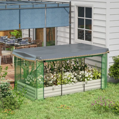 Outsunny Galvanized Steel Planter Box with Crop Cage, Beige