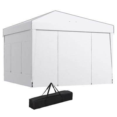 Outsunny 9.7' Pop Up Canopy Tent with Sidewalls, White