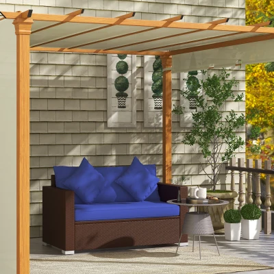 Outsunny Wicker Loveseat, 2-Seater Patio Couch with Cushions, Blue
