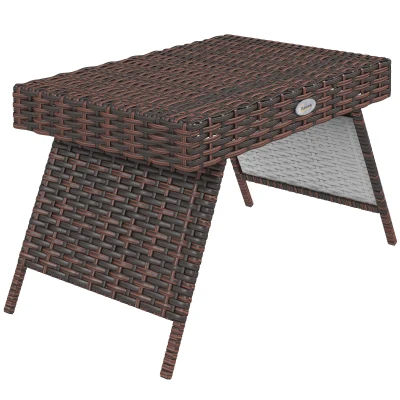 Outsunny Outdoor Rattan Foldable End Table, Metal Frame Patio Wicker Table, Coffee Table Side Table for Poolside, Lawn, Garden, Brown