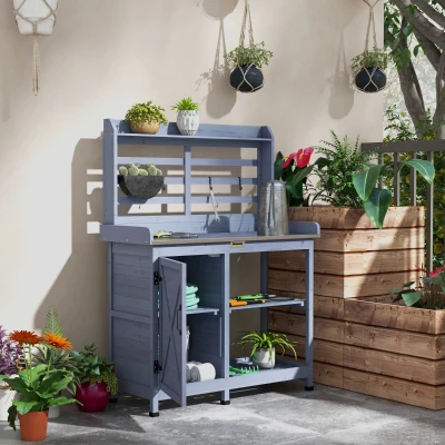 Potting Bench Table 44.1" L x 18.5" W x 57.5" H Gray
