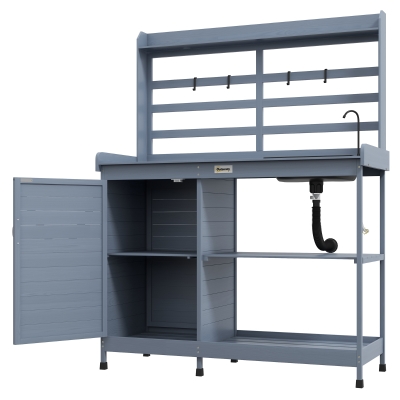 Outsunny Wooden Potting Bench with Sink, Storage, Gray