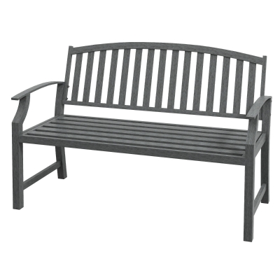 Outsunny 46" Outdoor Metal Garden Bench, Slatted Frame, Gray