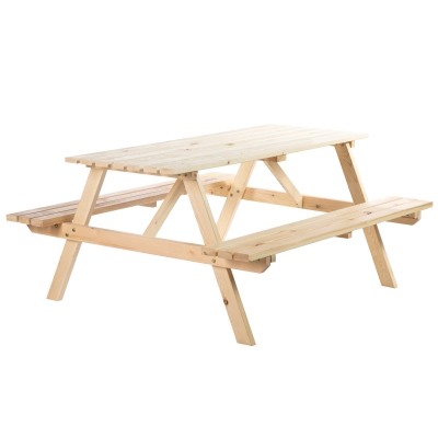 Outsunny Wood Picnic Table, Camping Table and Bench Set with Umbrella Hole for Outdoor, Garden, Patio, Backyard, Natural