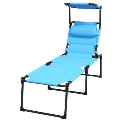 Outsunny Adjustable Outdoor Lounge Chair, Folding w/ Sun Shade, Blue