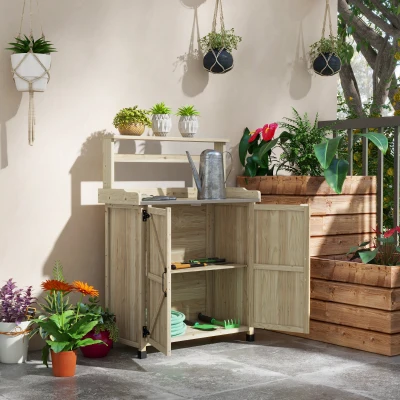 Potting Bench Table 35.75" x 16.25" x 49" Natural Wood