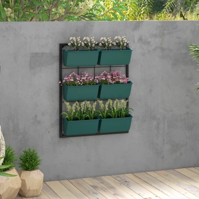 Outsunny 3-Tier Wall Planter, 6 Pots, Indoor/Outdoor, Green