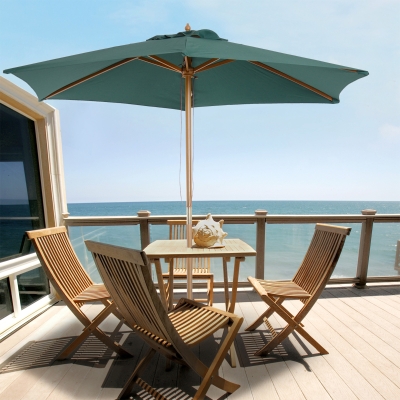 Outsunny 8FT Wood Market Umbrella Patio Umbrella Round Garden Parasol Canopy with Bamboo Ribs and Top Vent, Dark Green