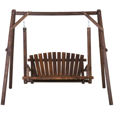 Outsunny Freestanding 6.5' Wooden Loveseat Traditional Farmhouse Style Log Swing Carbonized