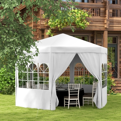 Outsunny 13 ft Party Tent Wedding Gazebo Outdoor Waterproof PE Canopy Shade with 6 Removable Side Walls