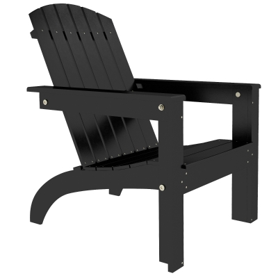 Outsunny Adirondack Chair Patio Muskoka Chair, Outdoor Poplar Wood Fire Pit Chair, Pre-Assembled Backrest Chaise Adirondack with High-back, Large Seat, for Deck, Garden, Black