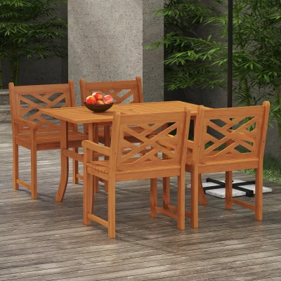 Outsunny 4-Seater Teak Outdoor Patio Dining Set, Table & Chairs